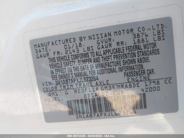 Nissan SENTRA SV 2018 3N1AB7APXJL623264 Image 9