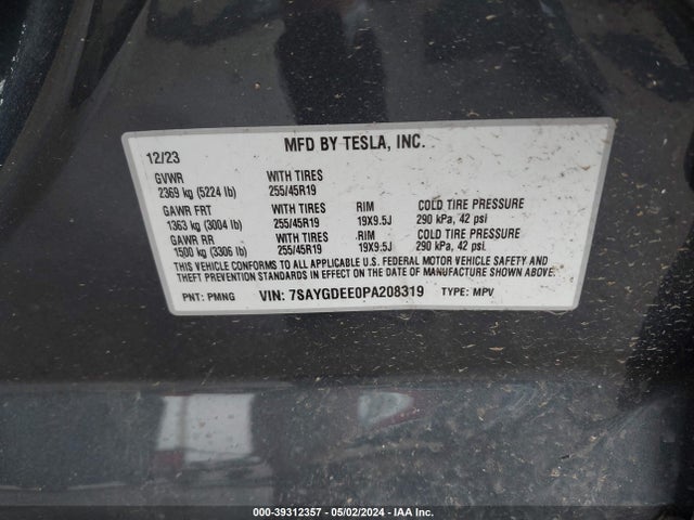 7SAYGDEE0PA208319 Tesla Model Y Awd/long Range Dual Motor All-wheel Drive