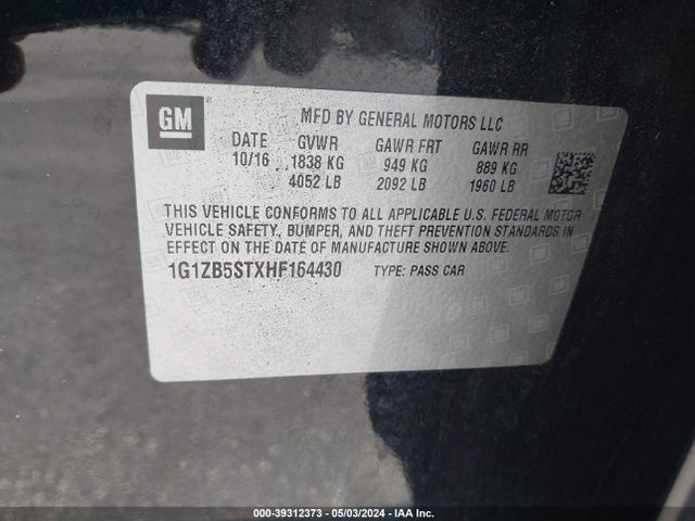 Chevrolet MALIBU LS 2017 1G1ZB5STXHF164430 Image 9