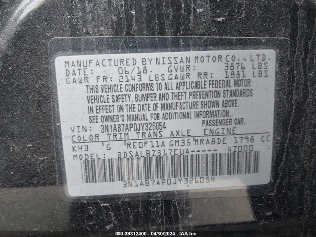 Nissan SENTRA S 2018 3N1AB7AP0JY326054 Image 9