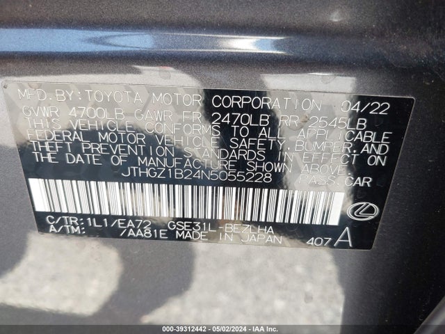 JTHGZ1B24N5055228 Lexus Is 350 F Sport