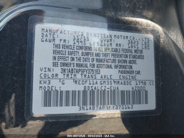 Nissan SENTRA S 2015 3N1AB7AP9FY375163 Image 9