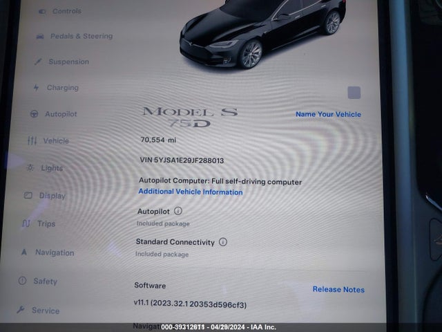 Tesla Model S 100d/75d/p100d 2018 5YJSA1E29JF288013 Image 7