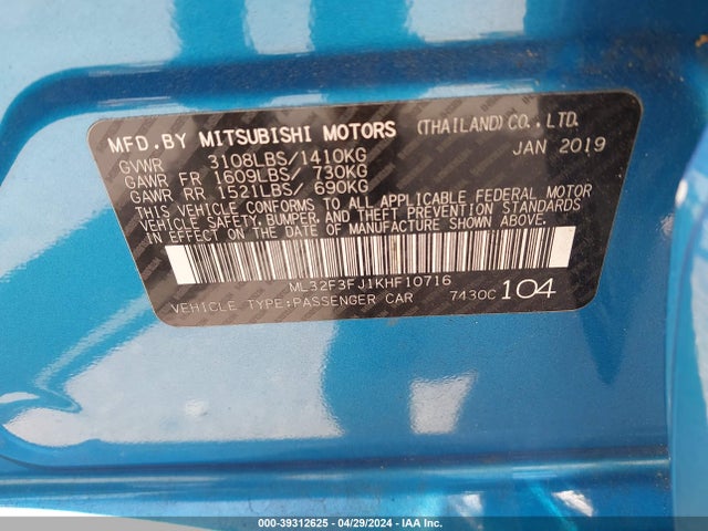 ML32F3FJ1KHF10716 Mitsubishi Mirage G4 Es