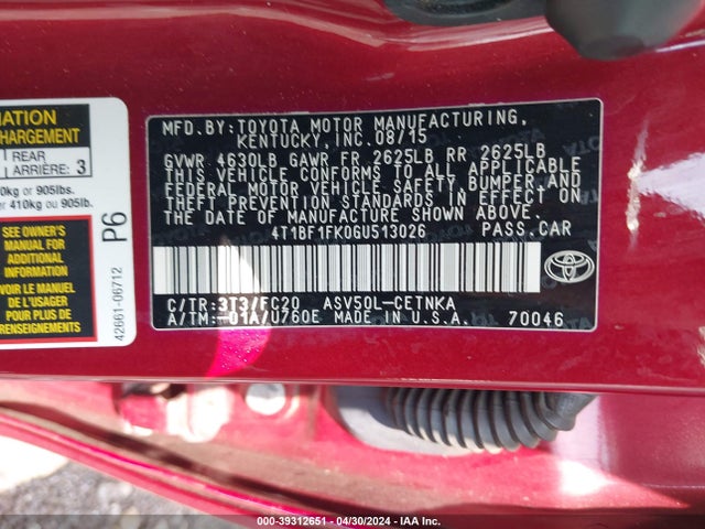 Toyota CAMRY LE 2016 4T1BF1FK0GU513026 Image 9