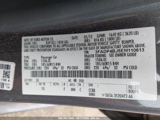Ford FIESTA SE 2014 3FADP4BJ5EM110613 Image 9