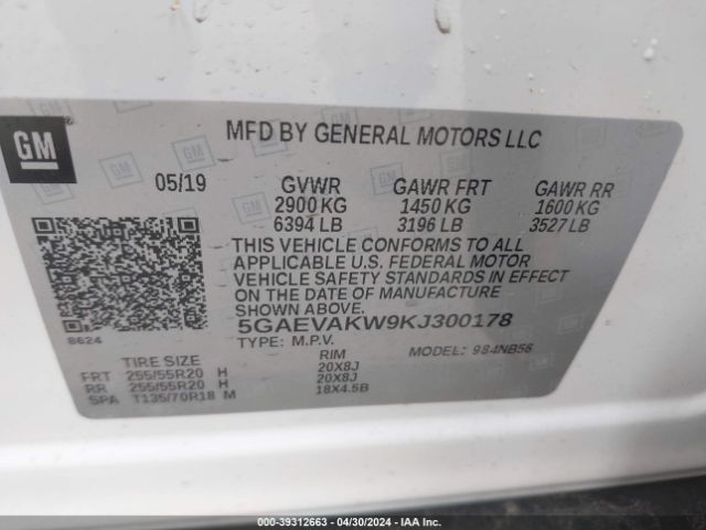 5GAEVAKW9KJ300178 Buick Enclave Awd Essence