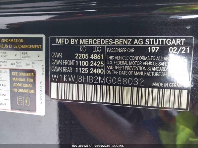W1KWJ8HB2MG088032 Mercedes-Benz Amg C 63 S