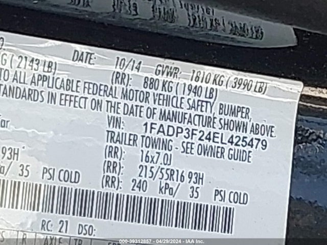 Ford FOCUS SE 2014 1FADP3F24EL425479 Image 9