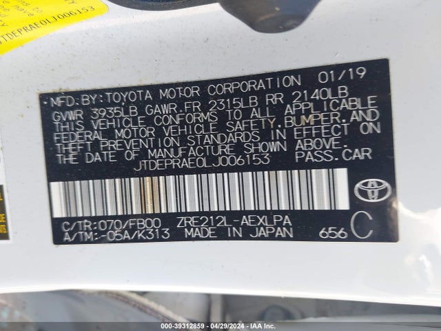 Toyota COROLLA LE 2020 JTDEPRAE0LJ006153 Image 9