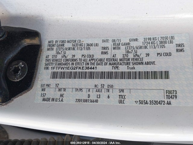 Ford F-150 Lariat 2015 1FTFW1EG2FKE38441 Image 9