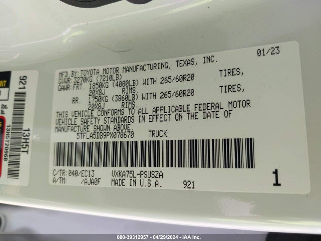 Toyota Tundra Sr5 2023 5TFLA5DB9PX078670 Image 9