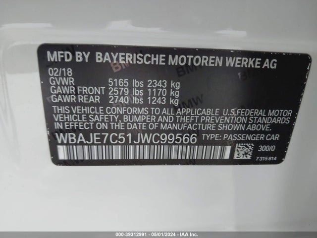 WBAJE7C51JWC99566 BMW 540i Xdrive