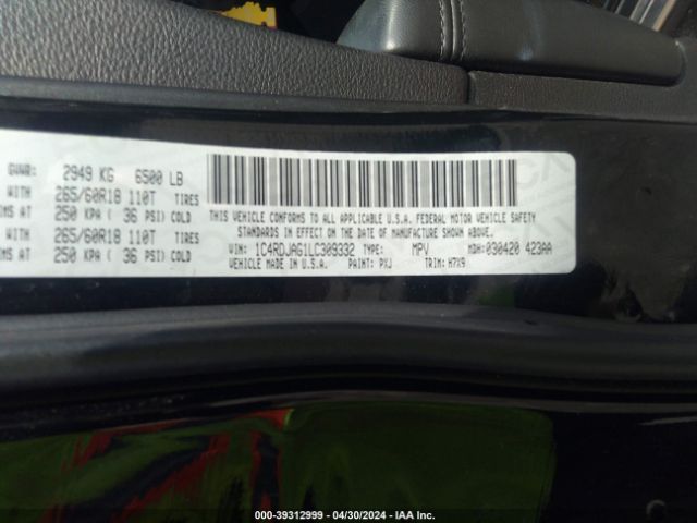 1C4RDJAG1LC309332 Dodge Durango Sxt Awd