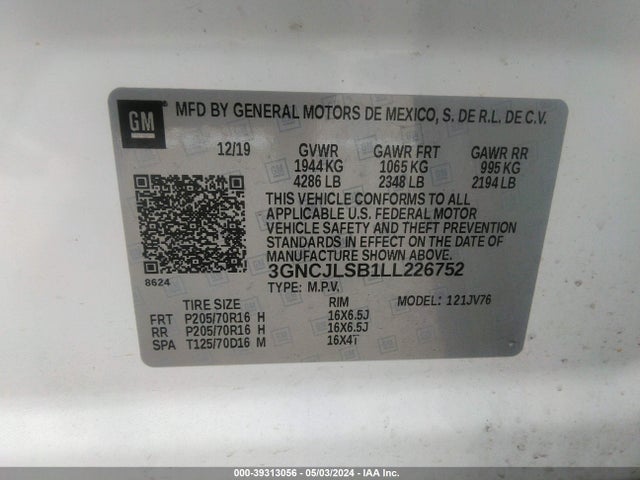 Chevrolet Trax Fwd Lt 2020 3GNCJLSB1LL226752 Image 9