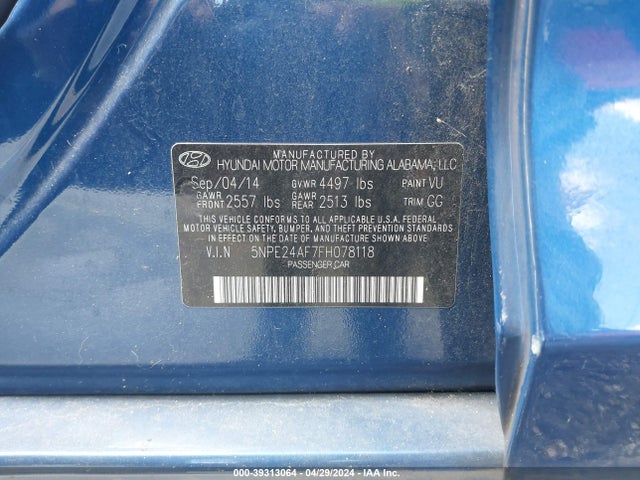 Hyundai SONATA SE 2015 5NPE24AF7FH078118 Image 9