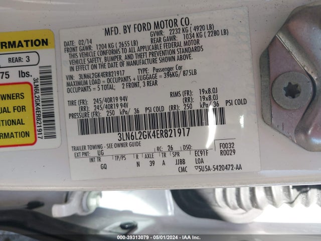 3LN6L2GK4ER821917 Lincoln MKZ