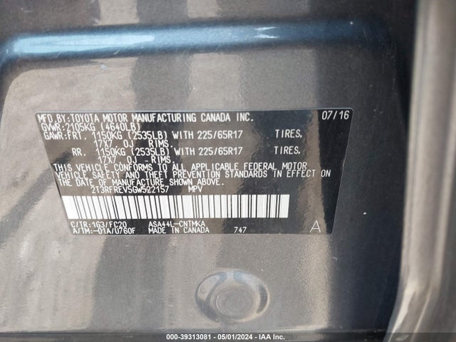 Toyota Rav4 Xle 2016 2T3RFREV5GW522157 Image 9