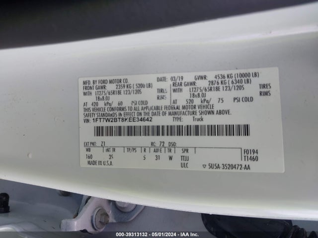 Ford F-250 Xlt 2019 1FT7W2BT8KEE34642 Image 9