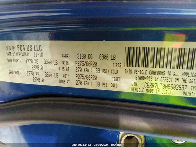 1C6RR7LT0HS603937 RAM 1500 Big Horn  4x4 5'7 Box