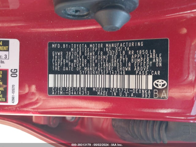 Toyota COROLLA LE 2014 5YFBURHE5EP143346 Image 9