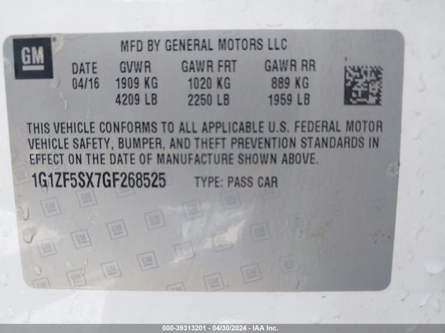 Chevrolet MALIBU 2LT 2016 1G1ZF5SX7GF268525 Image 9
