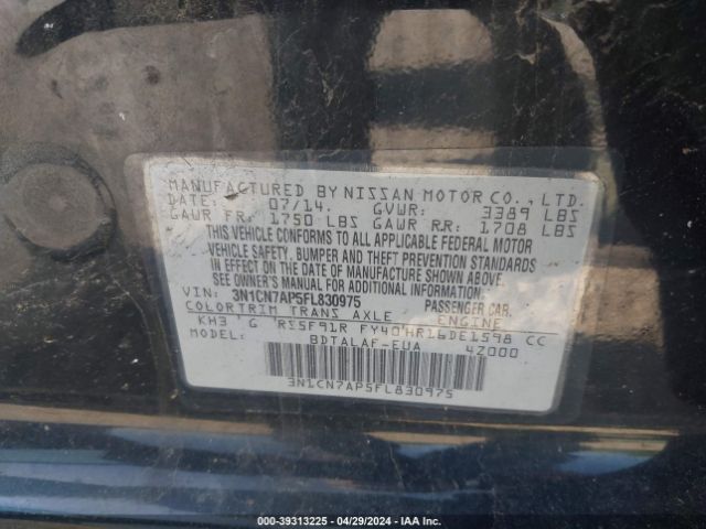 3N1CN7AP5FL830975 Nissan Versa 1.6 S