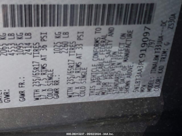 5N1BT3AA3PC919097 Nissan Rogue S Fwd