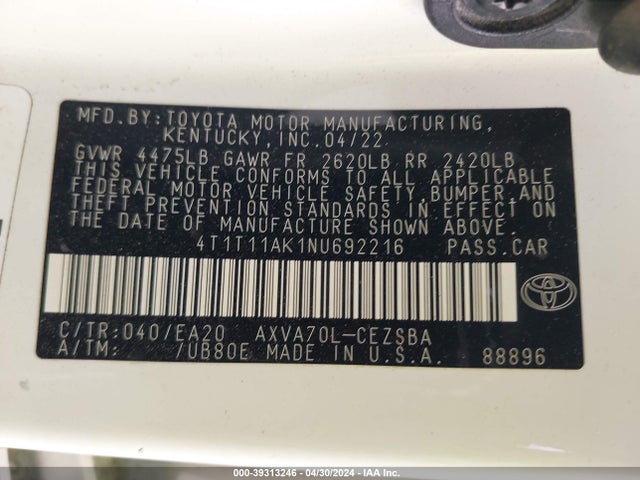 Toyota CAMRY SE 2022 4T1T11AK1NU692216 Image 9