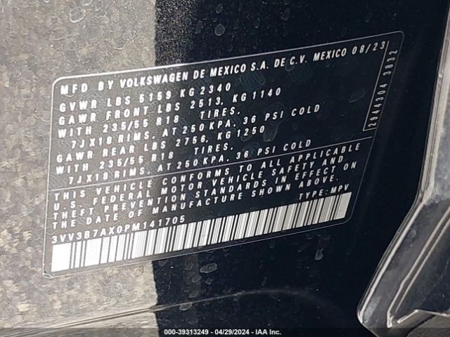 3VV3B7AX0PM141705 Volkswagen Tiguan 2.0t Se