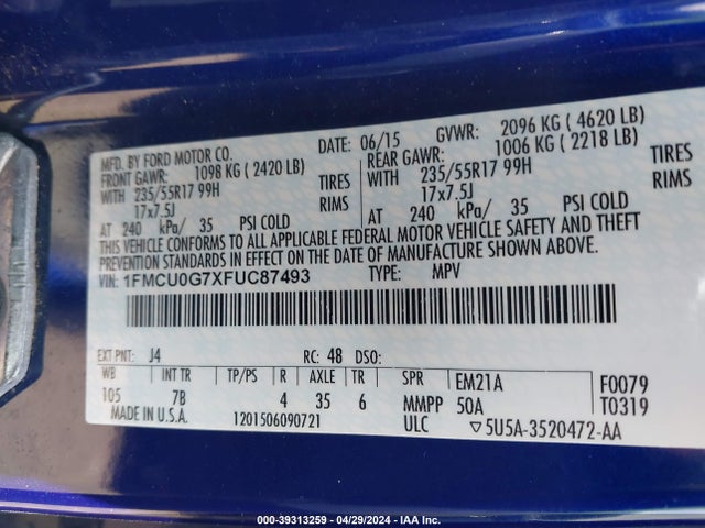 Ford ESCAPE SE 2015 1FMCU0G7XFUC87493 Image 9