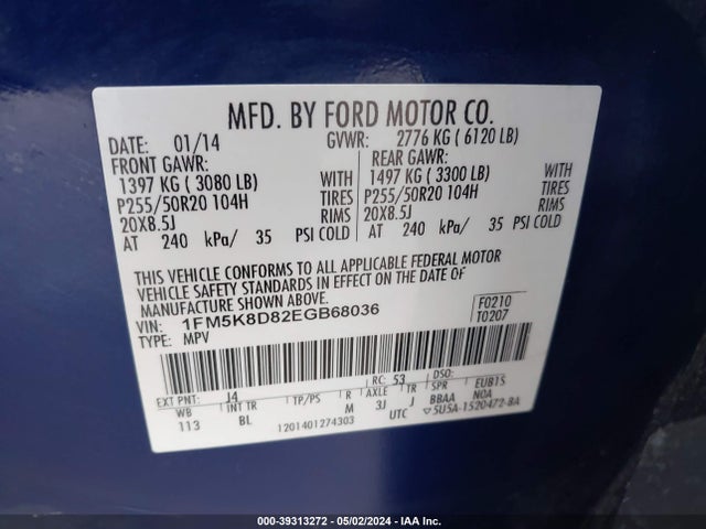 Ford EXPLORER XLT 2014 1FM5K8D82EGB68036 Image 9