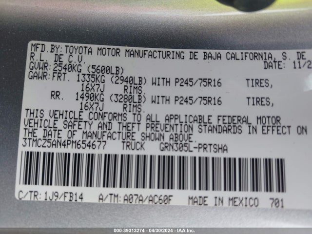 Toyota Tacoma Sr V6 2023 3TMCZ5AN4PM654677 Image 9