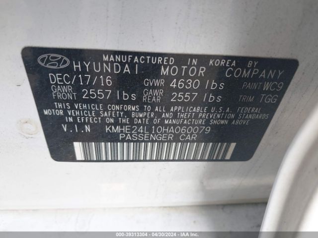 KMHE24L10HA060079 Hyundai Sonata Hybrid Se