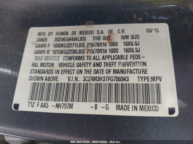 Honda CR-V LX 2015 3CZRM3H37FG706943 Image 9