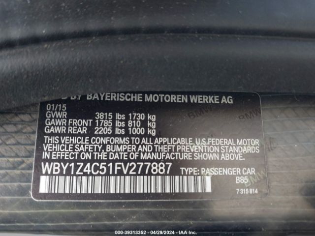 WBY1Z4C51FV277887 BMW I3 Base W/range Extender