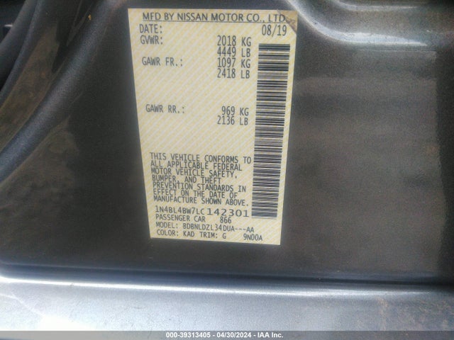 Nissan Altima S Intelligent Awd 2020 1N4BL4BW7LC142301 Image 9