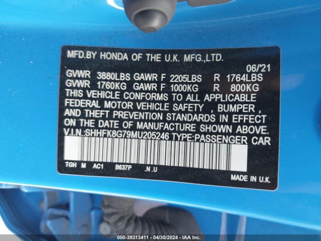 SHHFK8G79MU205246 Honda Civic Type R Touring