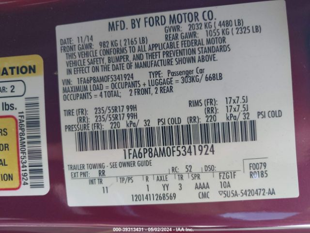 1FA6P8AM0F5341924 Ford Mustang V6