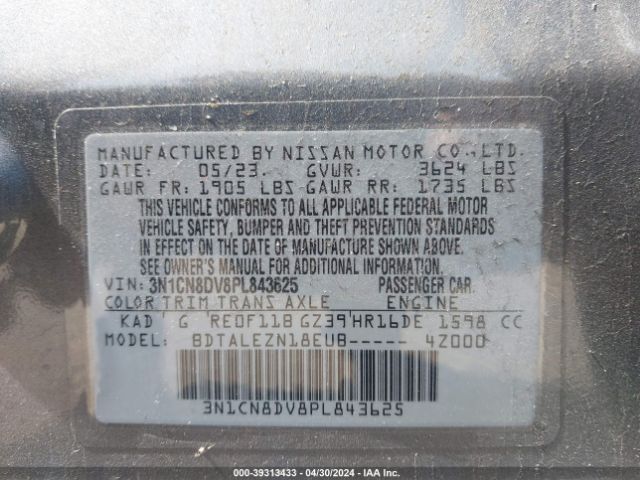3N1CN8DV8PL843625 Nissan Versa 1.6 S Xtronic Cvt