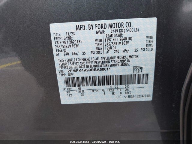 Ford Edge Titanium 2024 2FMPK4K99RBA50611 Image 9