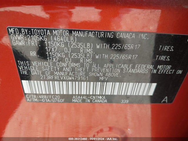 Toyota Rav4 Xle 2016 2T3RFREVXGW479161 Image 9