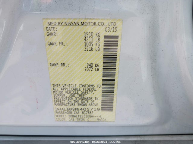 Nissan Altima 2.5 Sl 2015 1N4AL3AP9FN405719 Image 9