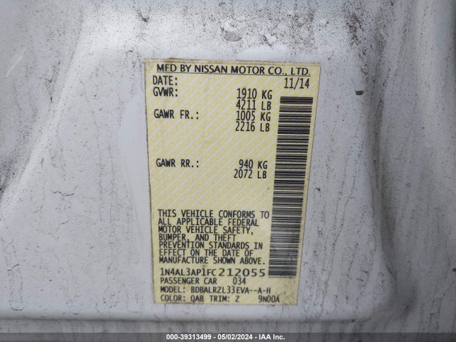 Nissan Altima 2.5 Sl 2015 1N4AL3AP1FC212055 Image 9