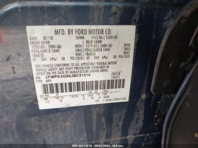 2FMPK3G99JBC51514 Ford EDGE SE
