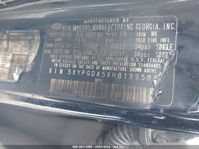 KIA Sorento 3.3l Lx 2017 5XYPGDA5XHG199589 Image 9
