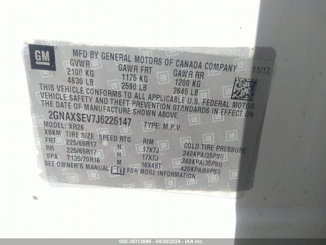 Chevrolet EQUINOX LT 2018 2GNAXSEV7J6226147 Image 9