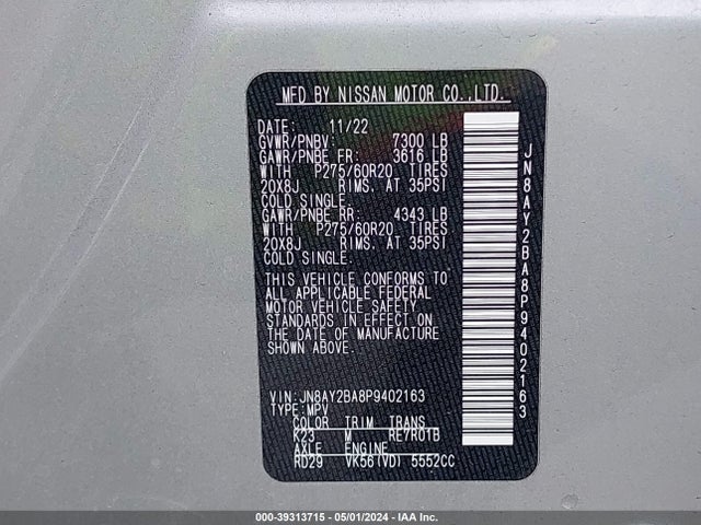 Nissan Armada Sl 2wd 2023 JN8AY2BA8P9402163 Image 9