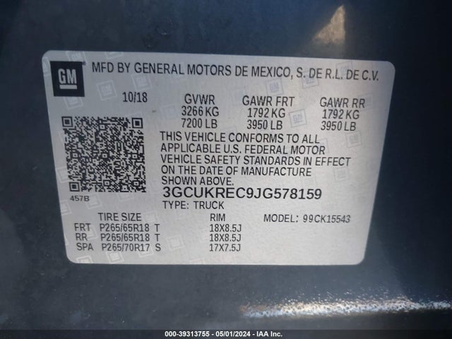 Chevrolet Silverado 1500 1lt 2018 3GCUKREC9JG578159 Image 9