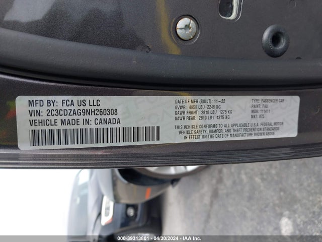 Dodge Challenger Sxt 2022 2C3CDZAG9NH260308 Image 9